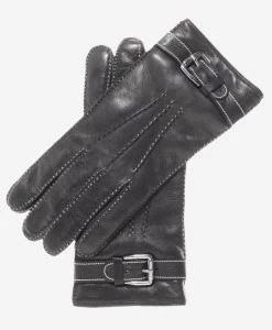 CC3905 (black) - Men's Italian Cashmere Lined Leather Gloves With Shearling Cuff