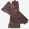 CC4005 (brown) - Women's Italian Cashmere Lined Leather Gloves With Decorative Stitching