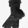 CC4009 (black) - Women's Italian Rabbit Fur Cuff Winter Leather Gloves