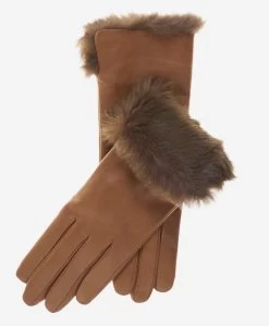 CC4009 (camel) - Women's Italian Rabbit Fur Cuff Winter Leather Gloves