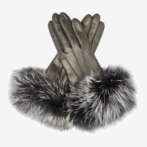 CC4066 (black) - Women's Italian Fox Fur Cuff Cashmere Lined Leather Gloves 2 CC4066 (black) - Women's Italian Fox Fur Cuff Cashmere Lined Leather Gloves - Image 2
