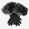 CC4066 (black) - Women's Italian Fox Fur Cuff Cashmere Lined Leather Gloves