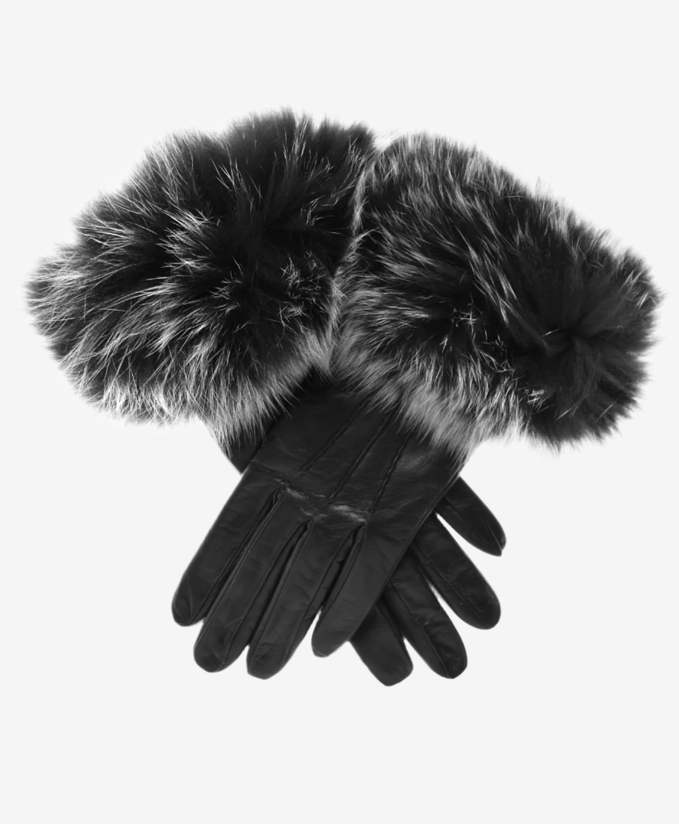 CC4066 (black) - Women's Italian Fox Fur Cuff Cashmere Lined Leather Gloves 1 CC4066 (black) - Women's Italian Fox Fur Cuff Cashmere Lined Leather Gloves