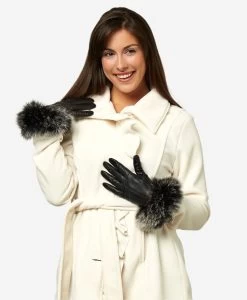 CC4066 (black) - Women's Italian Fox Fur Cuff Cashmere Lined Leather Gloves 12 CC4066 (black) - Women's Italian Fox Fur Cuff Cashmere Lined Leather Gloves -Fratelli Orsini Shop cc4066blk v2 l