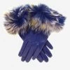 CC4066 (blue) - Women's Italian Fox Fur Cuff Cashmere Lined Leather Gloves