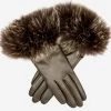 CC4066 (brown) - Women's Italian Fox Fur Cuff Cashmere Lined Leather Gloves