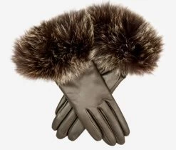 CC4066 (brown) - Women's Italian Fox Fur Cuff Cashmere Lined Leather Gloves