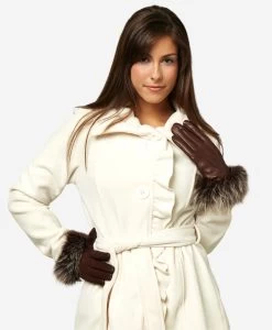 CC4066 (brown) - Women's Italian Fox Fur Cuff Cashmere Lined Leather Gloves -Fratelli Orsini Shop cc4066brn v2 l