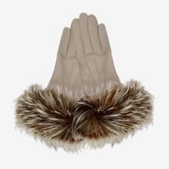 CC4066 (taupe) - Women's Italian Fox Fur Cuff Cashmere Lined Leather Gloves