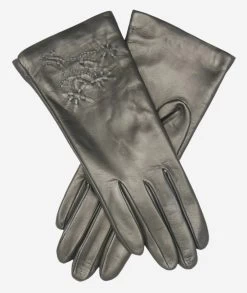 CC4101 (black) - Women's Italian Cashmere Lined Leather Gloves With Floral Accents