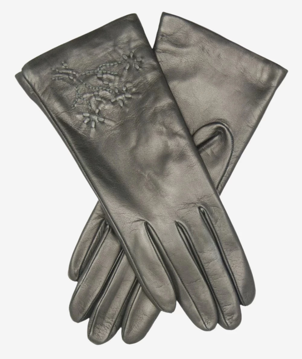 CC4101 (black) - Women's Italian Cashmere Lined Leather Gloves With Floral Accents 1 CC4101 (black) - Women's Italian Cashmere Lined Leather Gloves With Floral Accents