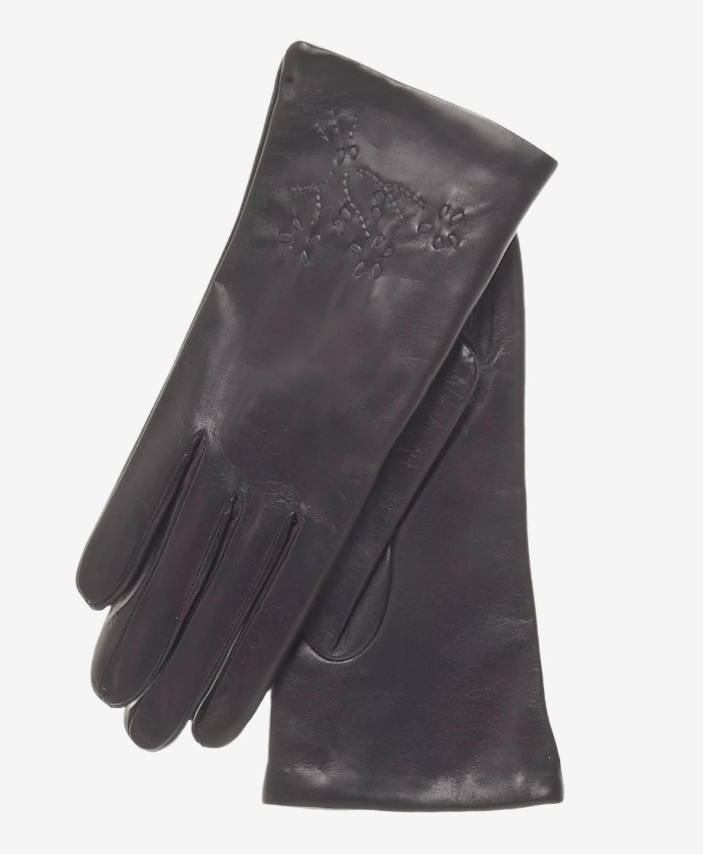 CC4101 (black) - Women's Italian Cashmere Lined Leather Gloves With Floral Accents 2 CC4101 (black) - Women's Italian Cashmere Lined Leather Gloves With Floral Accents - Image 2