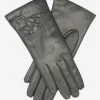 CC4101 (charcoal) - Women's Italian Cashmere Lined Leather Gloves With Floral Accents