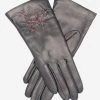 CC4101 (navy) - Women's Italian Cashmere Lined Leather Gloves With Floral Accents