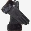 CC4127 (black) - Women's Italian Cashmere Lined 4-Button Length Gloves With Mink Cuff