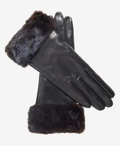 CC4127 (black) - Women's Italian Cashmere Lined 4-Button Length Gloves With Mink Cuff