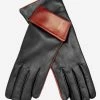 CC4141 (black) - Women's Cashmere Lined Leather Gloves With Contrast Cuff