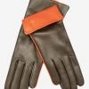 CC4141 (brown) - Women's Cashmere Lined Leather Gloves With Contrast Cuff