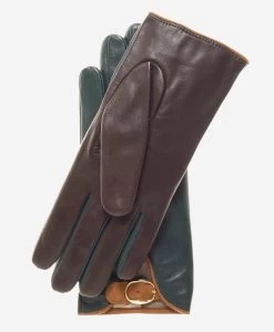 CC4160 (forest/brown) Women's Cashmere Lined Leather Gloves With Buckle -Fratelli Orsini Shop cc4160 1 l
