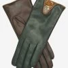 CC4160 (forest/brown) Women's Cashmere Lined Leather Gloves With Buckle