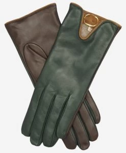 CC4160 (forest/brown) Women's Cashmere Lined Leather Gloves With Buckle