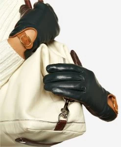 CC4160 (forest/brown) Women's Cashmere Lined Leather Gloves With Buckle -Fratelli Orsini Shop cc4160forest v2 l