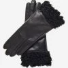 CC4172 (black) - Women's Cashmere Lined Leather Gloves With Persian Lamb Cuffs