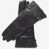 CC4172 (black/silver) - Women's Cashmere Lined Leather Gloves With Persian Lamb Cuffs