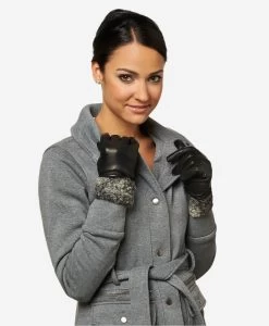 CC4172 (black/silver) - Women's Cashmere Lined Leather Gloves With Persian Lamb Cuffs -Fratelli Orsini Shop cc4172blksilver v1 l