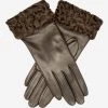 CC4172 (brown) - Women's Cashmere Lined Leather Gloves With Persian Lamb Cuffs