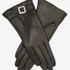 CC4201 (black) - Women's Italian Cashmere Lined Leather Gloves With Buckle