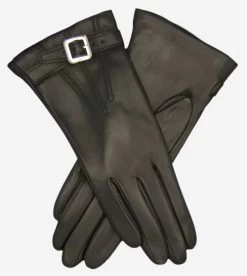CC4201 (black) - Women's Italian Cashmere Lined Leather Gloves With Buckle