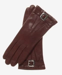 CC4201 (brown) - Women's Italian Cashmere Lined Leather Gloves With Buckle