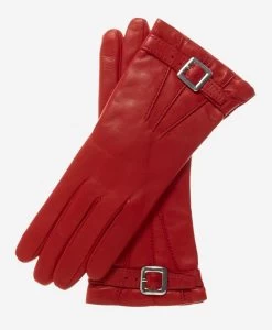CC4201 (red) - Women's Italian Cashmere Lined Leather Gloves With Buckle