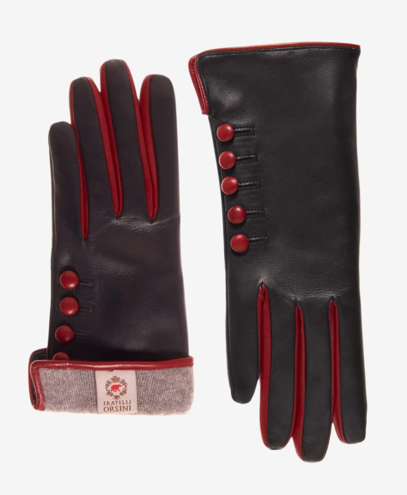 CC4213 (black/red) - Women's Italian Cashmere Lined Gloves With Buttons 2 CC4213 (black/red) - Women's Italian Cashmere Lined Gloves With Buttons - Image 2