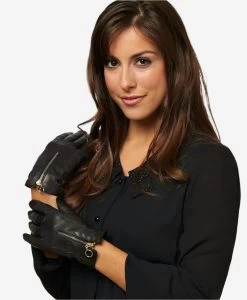 CC4243 (black) - Italian Cashmere Lined Gloves With Zippers -Fratelli Orsini Shop cc4243blk v1 l