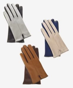 CC4313 (beige/blue) - Women's Two-Tone Italian Cashmere Lined Leather Gloves -Fratelli Orsini Shop cc4313 l