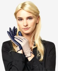 CC4313 (beige/blue) - Women's Two-Tone Italian Cashmere Lined Leather Gloves -Fratelli Orsini Shop cc4313beigeblue v1 l