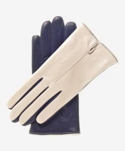 CC4313 (beige/blue) - Women's Two-Tone Italian Cashmere Lined Leather Gloves