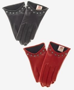 CC4391 (red) - Women's Italian Cashmere Lined Leather Gloves With Studs -Fratelli Orsini Shop cc4391 l