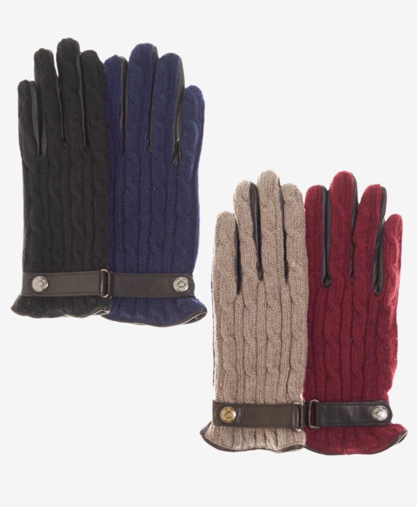 CC4510 (black) - Women's Cable Knit Cashmere And Leather Winter Gloves 2 CC4510 (black) - Women's Cable Knit Cashmere And Leather Winter Gloves - Image 2