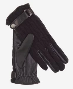 CC4510 (black) - Women's Cable Knit Cashmere And Leather Winter Gloves