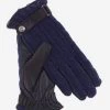 CC4510 (blue) - Women's Cable Knit Cashmere And Leather Winter Gloves