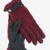 CC4510 (red) - Women's Cable Knit Cashmere And Leather Winter Gloves