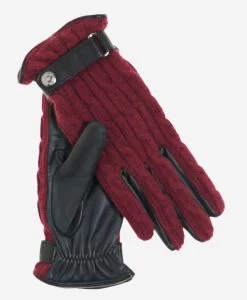 CC4510 (red) - Women's Cable Knit Cashmere And Leather Winter Gloves