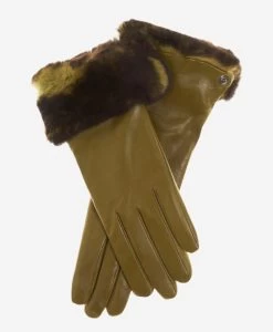 CC4514 (moss) - Women's Italian Rex Rabbit Fur Cuff Lambskin Gloves