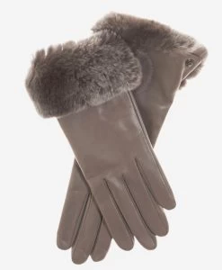 CC4514 (taupe) - Women's Italian Rex Rabbit Fur Cuff Lambskin Gloves