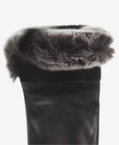 CC4516 (black) - Women's Italian Suede And Rex Rabbit Fur Cuff Lambskin Gloves -Fratelli Orsini Shop cc4516 2 l