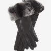 CC4516 (black) - Women's Italian Suede And Rex Rabbit Fur Cuff Lambskin Gloves