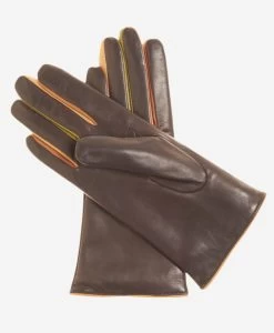 CC4585 (camel) - Women's Italian Cashmere Lined Lambskin Gloves With Colorful Fourchettes